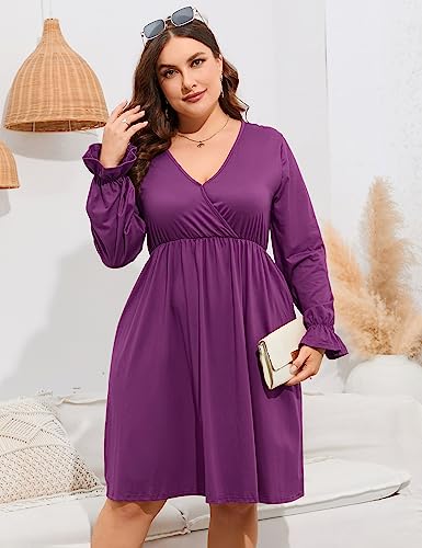 Image of ShopWonder Plus Size Dress Women's V Neck A-Line Knee Length Wrap Swing Dresses Plus Size A Line Party Mini Dress