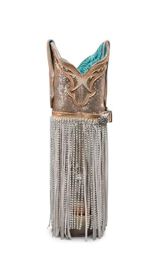Corral Boots Womens Silver-Gold Finish With Crystal Fringe Harness And Studs Snip Toe Casual Boots Mid Calf Mid Heel 2-3" - Gold, Silver3