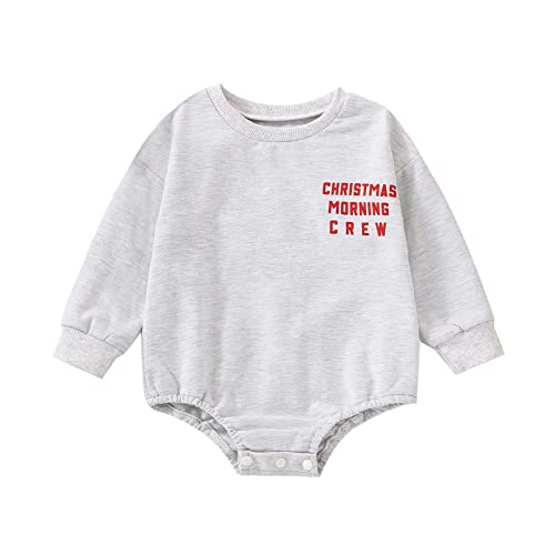 Image of Newborn Christmas Outfit Toddler Baby Boy Girl Santa Onesie Crewneck Sweatshirt Romper Xmas Sweater Matching Clothes (Sweatshirt Romper Crew Grey,0-3 Months)