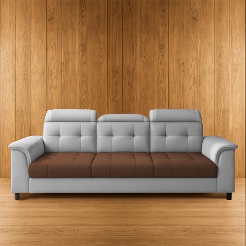 Image of Casaliving Ella 3 Seater Sofa Set for Living Room (Brown Grey Colour Fabric) Premium Fabric Sofa