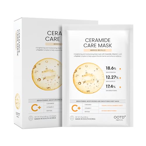 Image of #OOTD Ceramide Glowing Sheet Mask for Face, Moisturizing & Radiance Facial Mask with Peptide & Vitamin C, EVE Vegan (10-Count)