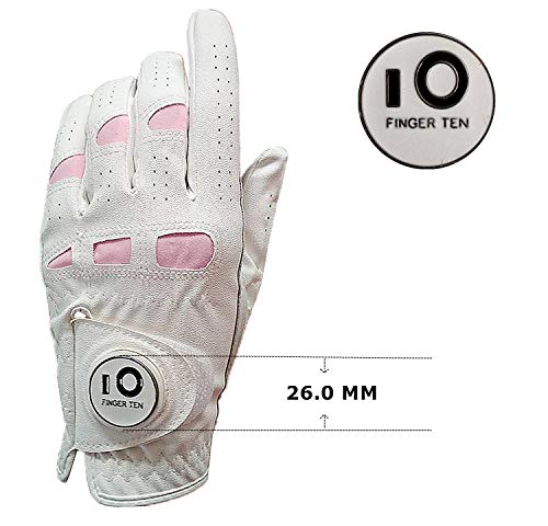 FINGER TEN Golf Gloves Ladies Left Hand Right Cabretta Leather with Ball Marker Value Pack - Image 3