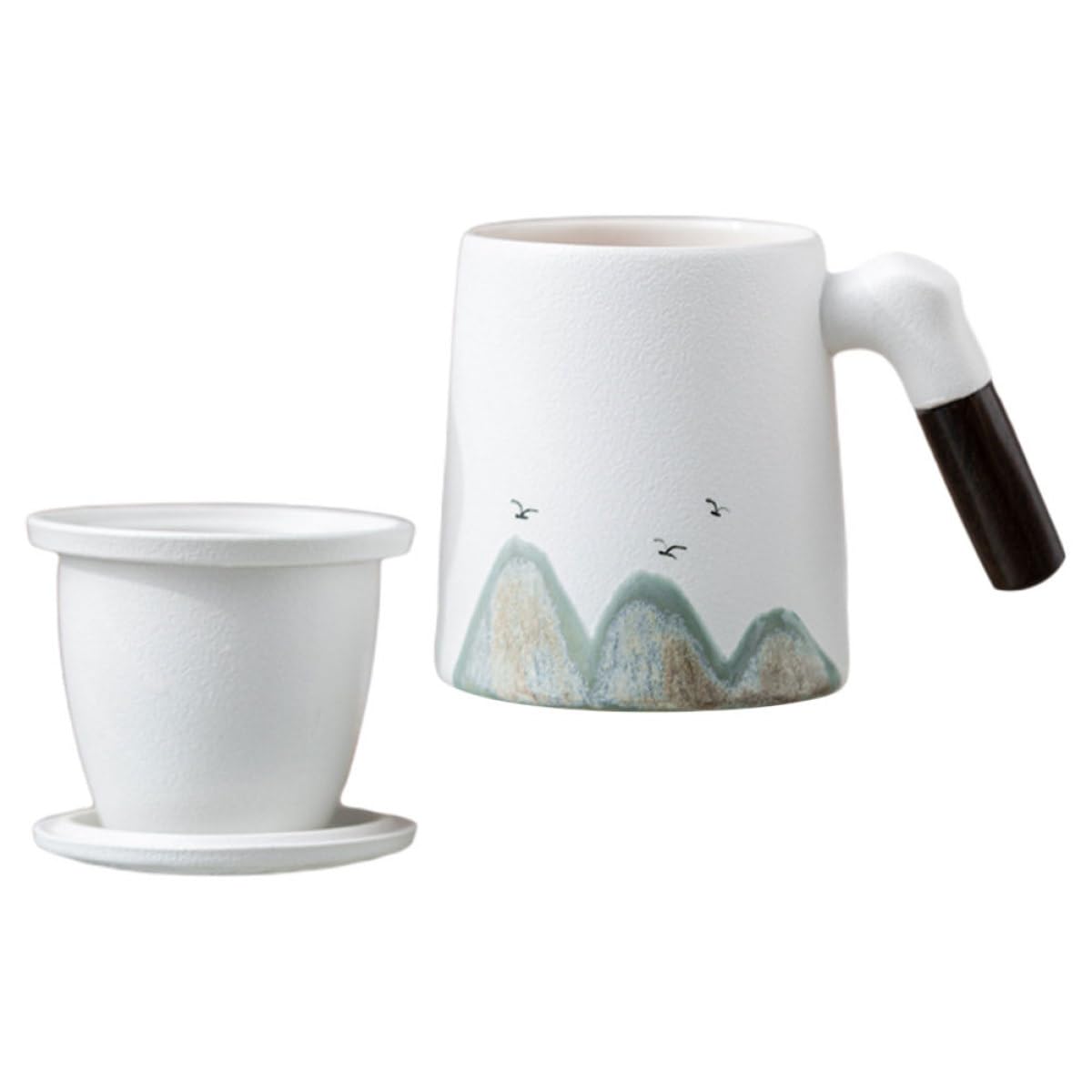 Taza de Cerámica con Filtro y Tapa, Taza para Té Suelto con Infusor, Diseño Portátil de Cerámica de Color Claro Adecuado para Escritorio y Aficionados al Té