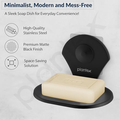 Image of Plantex Royal Self Adhesive Stainless Steel Soap Holder for Bathroom /Soap Dish /Soap Stand /Bathroom Accessories - (Black)