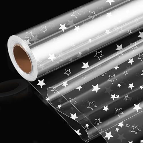 YSTrillion Papel Celofán Rollo de Pentagrama Blancos, Transparente para Flor Envoltura, Regalo, Floristería, Envolver Cestas, Ramos (54cm x 30m)