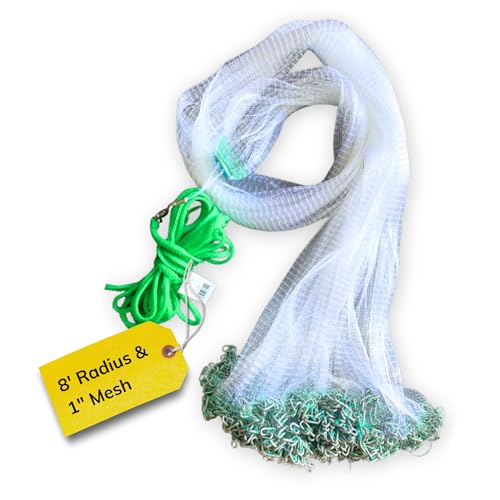 Silver Catch Cast Nets 8ft Radius|1 Inch Mesh for Fishing with Chain Bottom, Salt Water Casting