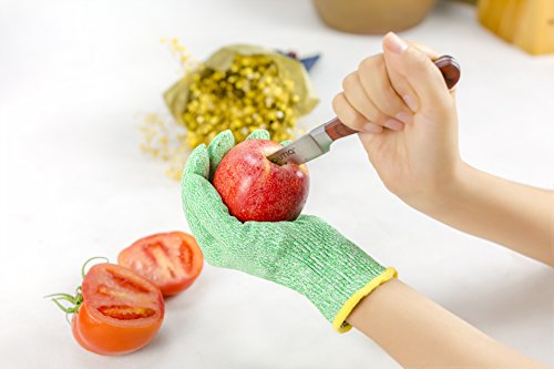 J H 3 Color Cut Resistant Gloves Red For Meat, Green For Veg, Yellow For Fruit- High Performance Cut Level 5, Food Grade No Cross Contam, 3Piece Large #TOP2