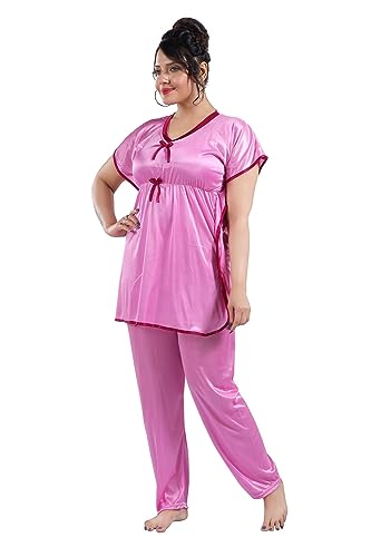 Image of Fabme Women's Satin Plain Kaftan Top & Pyjama Set