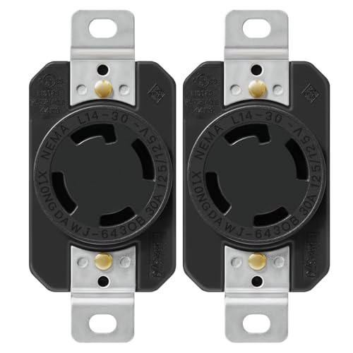 2 PackL14-30R Receptacle Outlet, 30 Amp 125/250V L14-30R Twist Lock Socket/Outlet for Generator, 3 Pole 4 Wire Grounding, Industrial Grade Heavy Duty, UL Listed, Black