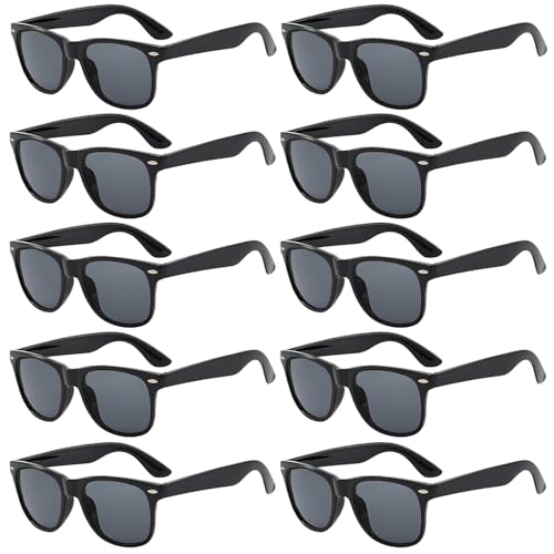 Pibupibu 10/20 Packs Adults Wholesale Neon Colors Square Retro Style Party Favors Sunglasses (Black 10 Packs)
