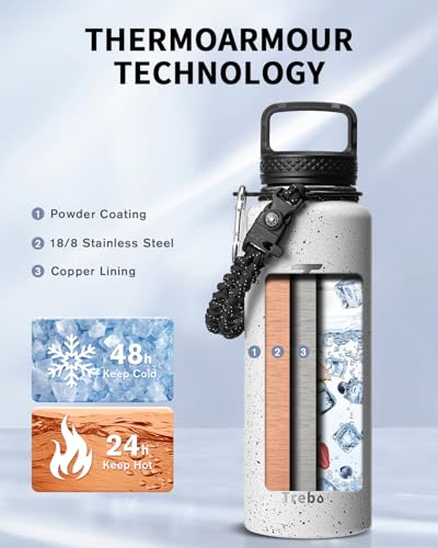 Trebo 1.2 L Edelstahl Trinkflasche Isoliert mit Paracord-Griff & 3 Deckeln – Ansicht 2