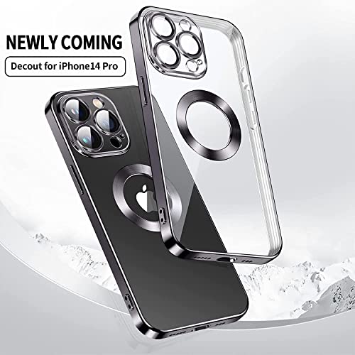 Image of VONZEE Clear Logo Electroplating Transparent Case for iPhone 14 Pro Case 6.1 inch 2022, Luxury Electroplated TPU Cover, Individual Camera Protection for Each Lens Bumper Case (Black)