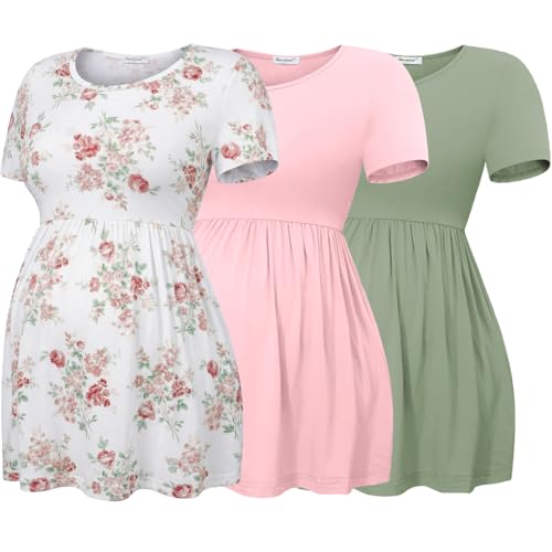 Image of Bearsland Maternity Tops Short Sleeve Scoop Neck Breastfeeding Shirt Pregnancy Clothes