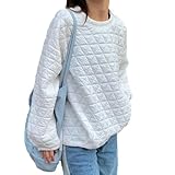 [1/2style] ニブンノイチスタイル トレーナー キルティング キルト 柄 無地 暖かい 防寒 春秋冬 シンプル プルオーバー レディース (白,XXL)