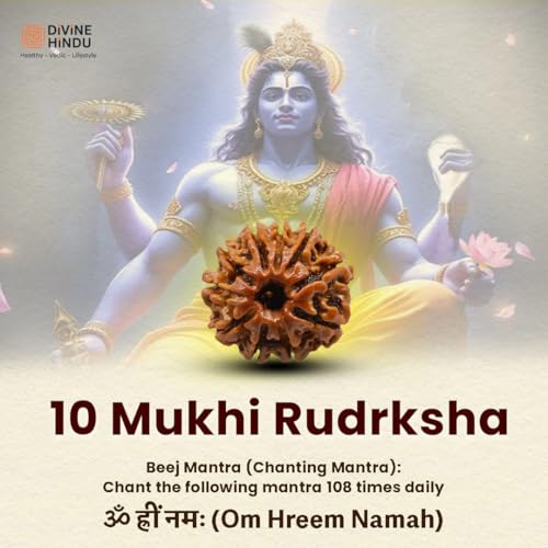 Image of Divine Hindu Original 10 Mukhi (Ten Face) Indonesia Rudraksha | Dus Mukhi Rudraksh Bead for Meditation, Protection & Spiritual Growth | Natural Rudraksha for Men & Women | Prayer Bead for Success