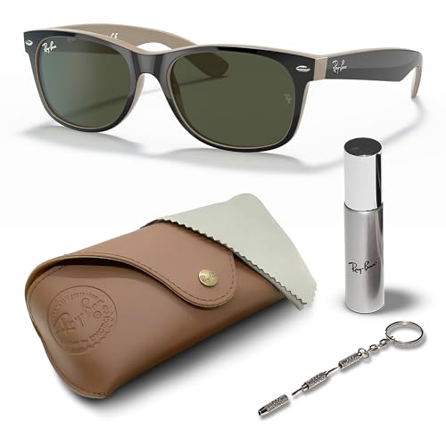 Ray-Ban RB2132 NEW WAYFARER COLOR MIX Square Shaped Non-Polarized Sunglasses for Men & Women – Includes Official RAYBAN Eyewear Kit – Ideal Formal & Casual Wear Sunglasses – G-15 Green Lens