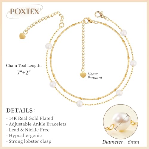 Poxtex Pearl Bracelets for Women, Gold Plated Layered Pearl Bracelets for Women Waterproof, Jewelry - Image 2