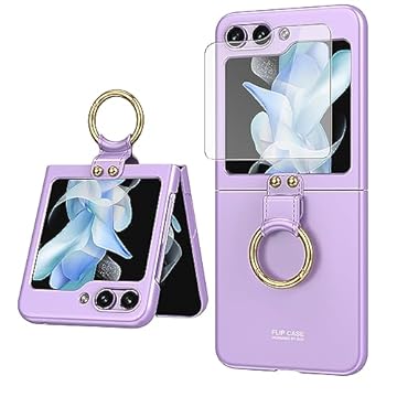 SZHAIYU Capa fina para Samsung Galaxy Z Flip 5 5G capa com gancho de anel suporte Flip5 PC capa rígida para celular (roxo, Z Flip 5)