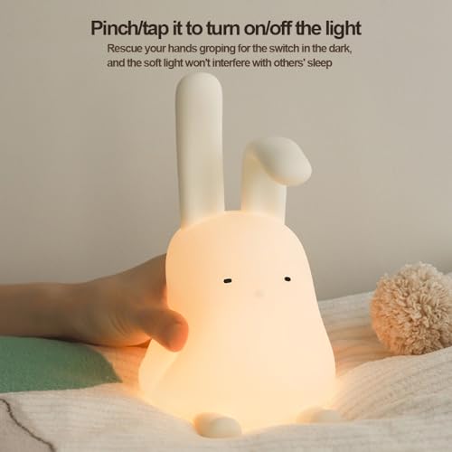 Image of Cute Bunny Lamp, Kawaii LED Desk Decor Nightlight with Phone Stand Feature, Super Squishy Silicone Portable Light with Timer, Xmas Birthday Ideal Gifts for Baby Kid Adult