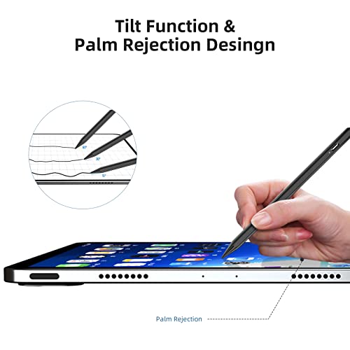 Stylus Pen voor iPad 2018-2022, Stylus Pen Compatibel met Apple iPad 9/8/7/6th, iPad Mini 6/5th, iPad Air 4/3th, iPad Pro 11''/12,9'', capacitieve pen met 4 reservepunten, Palm Rejection (zwart) - Image 4