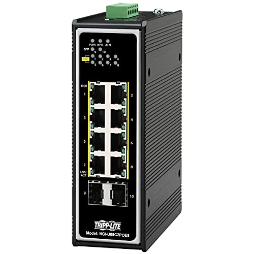 Image of Tripp Lite Industrial 8 Port PoE+ Ethernet Switch 10 /100 /1000 Mbps -40 to 167F Unmanaged TAA Compliant 30W 2 SFP DIN Mount (NGI-U08C2POE8)