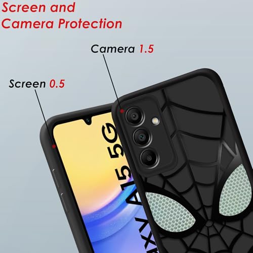 Image of Stylish Spider Back Case Cover Compatible for Samsung Galaxy A15 5G | Spidey Face Mask Case | Soft Silicone | Camera & Full Body Protection | Shock Proof | (Black)