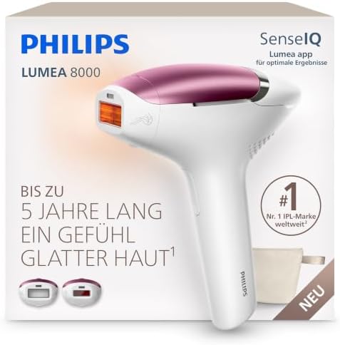 Philips Lumea 8000 IPL-Haarentfernungsgerät - Bis zu 5 Jahre lang ein Gefühl glatter Haut¹, Anwendung zu Hause, medizinisch zertifiziert, 2 Aufsätze: Körper und Gesicht, BRI934/00