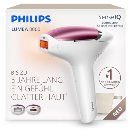 Philips Lumea 8000 IPL-Haarentfernungsgerät - Bis zu 5 Jahre lang ein Gefühl glatter Haut¹, Anwendung zu Hause, 2 Aufsätze: Körper und Gesicht, BRI934/00