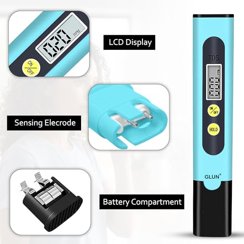 Image of GLUN Digital TDS Water Quality Meter with LCD Display | Portable Water Purity Tester for Drinking Water, RO, Aquarium, Pool & EC Temperature Testing Blue