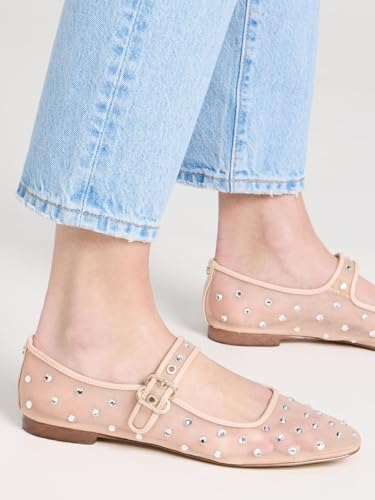 Women's mesh flats, Mary Jane crystal square toe comfortable prom work shoes2