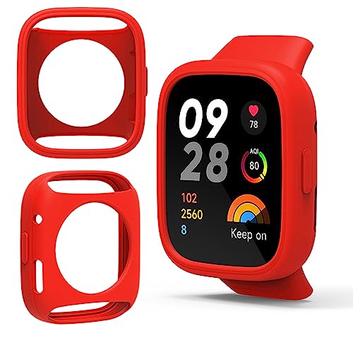 GIOPUEY Silicona Funda para Redmi Watch 3 Active, [2 Pack] Suave TPU Silicona Case Cover Protectora, Redmi Watch 3 Active Carcasas - Red