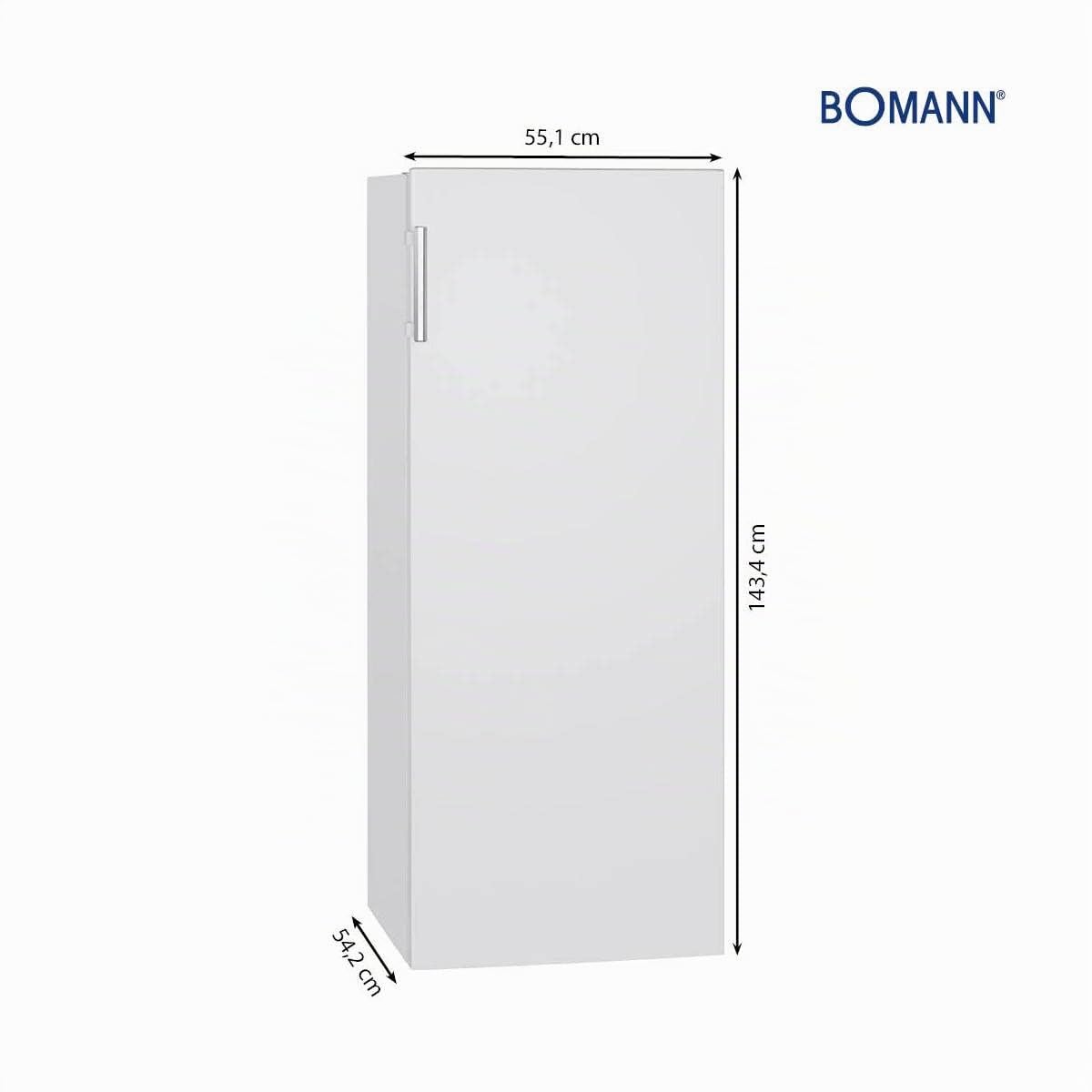Bomann Réfrigérateur 242L blanc VS7316-1-blanc, Capacité nette : 242 litres, Éclairage intérieur à DEL, Contrôle de la température en continu, 5 clayettes en verre