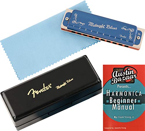 Fender Midnight Blues Harmonica avec étui de transport et manuel d’instructions (français non garanti) – Clé de Si plat - Les Beatles, Paul McCartney, John Lennon, RIngo Starr, George Harrison Fender Midnight Blues Harmonica avec étui de transport et manuel d'instructions (français non garanti) – Clé de Si plat