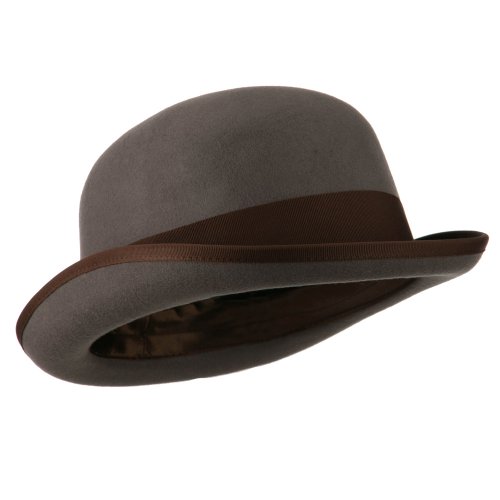Jeanne Simmons Men\'s Felt Bowler Hat with Ribbon Trim - Grey Chocolate XL