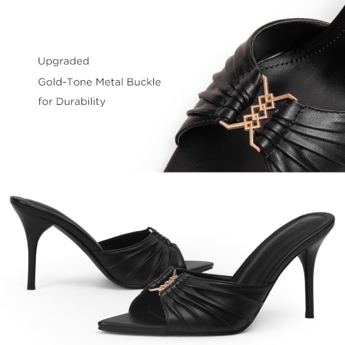 Image of iiimmu 3.5 IN Stiletto Mules High Heels with Pointed Peep Toe Heeled Sandals Faux Leather