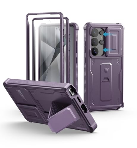 Dexnor pour Coque Samsung Galaxy S25 Ultra【Double Cadre Avant et Support】 avec CaméRa Coulissante Intégrée & Protecteur d'écran, Coque de Protection...
