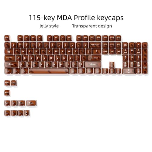 Image of dagaladoo Brown Clear keycaps,Crystal Transparent keycaps 60 75 100 Percent,Ceramic Jelly Key caps Set,Shine Through Key caps,MDA Profile Keyboard Key Cap for Mx Switches Mechanical Keyboard