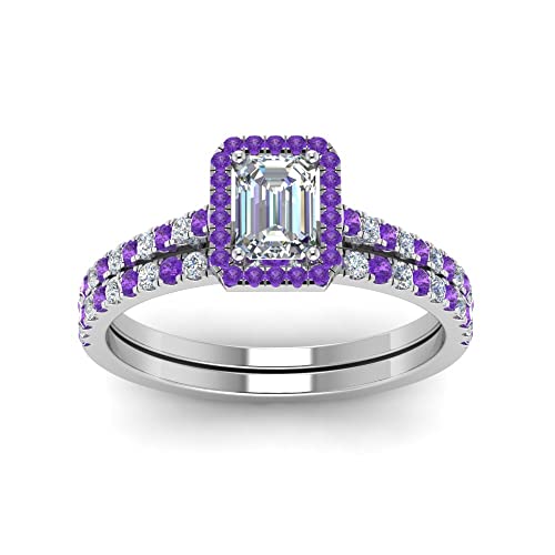 Juegos de Anillos de Boda esmeralda pavé francés plata esterlina joyería de moda novia 2