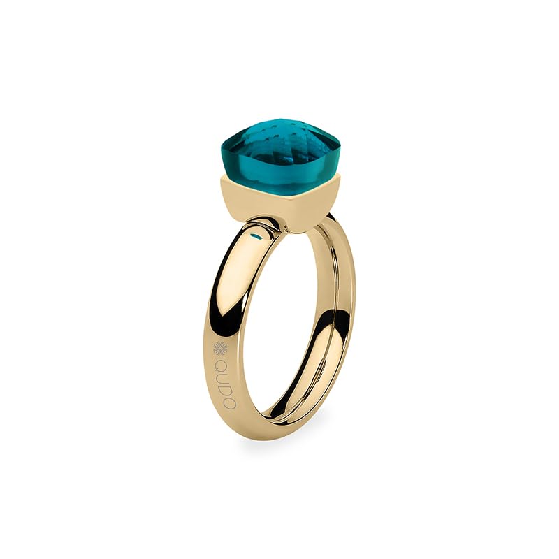 Qudo Firenze gold farbener Ring mit blue Zircon Stein (blau türkis) Edelstahl