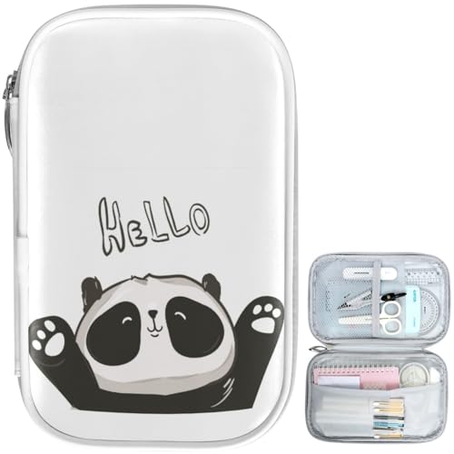 Image of Cute Cartoon Panda Hello Pencil Bag Case Zipper Pencil Holder Organizer Stationary Pen Bag Cosmetic Makeup Bag Pouch Purse for School Office Supplies White