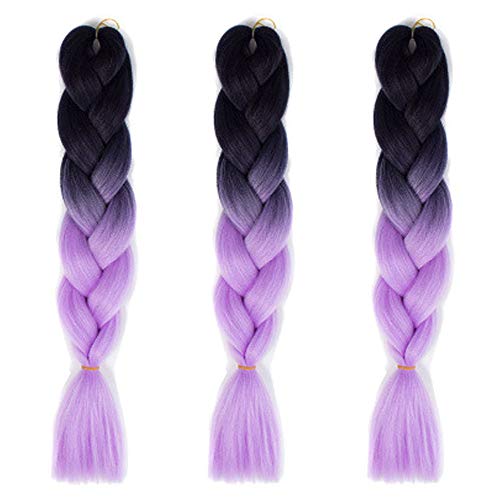 Feibin 30色 ウィッグ エクステンション 3本セット ブレイズ 編み込み グラデーション 三つ編み ヘアアクセサリー 盛りアップ つけウィッグ かつら 毛束 ウィッグ つけ毛 ヘアアクササリー ヒップ ホップ レゲエ ダンス ヘアアレンジ (20#パープル)