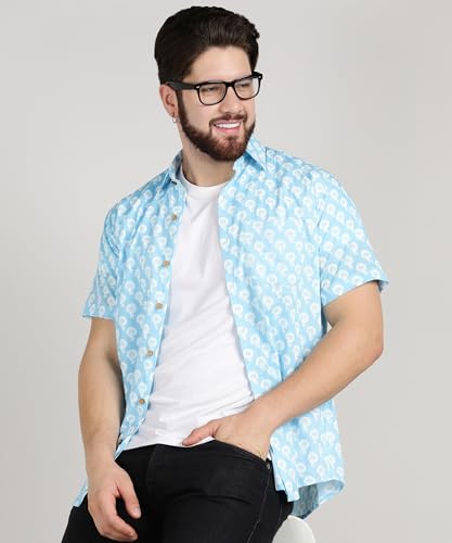 Image of BLOCKS OF INDIA Cotton Hand Block Print Half Sleeves Summer Shirt for Men