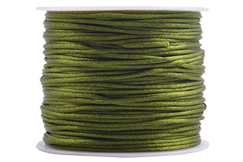 KONMAY 100 Yards 1.5mm Nylon Rattail Satin Silk Trim Cord Beading String for Chinese Knotting, Kumihimo, Beading, Macramé, Jewelry Making, Army Green