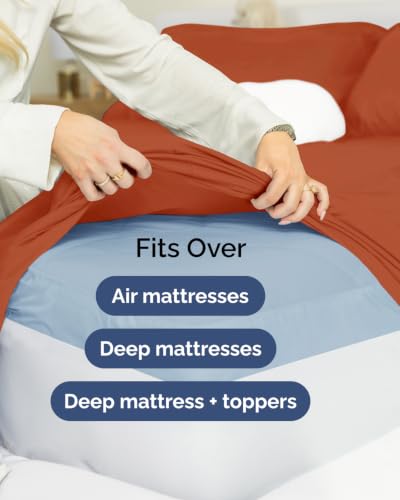 Image of Extra Deep Flex Top Split Head King Sheet Set - 6 Piece Breathable and Cooling Sheets - Hotel Luxury Bedding for Women, Men, Kids & Teens - Easy Secure Fit - Extra Deep Pockets - Terracotta