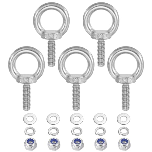 PATIKIL M8 x 25mm Lifting Shoulder Eye Bolt, 5Pcs 304 Stainless Steel Lifting Ring Threaded Eyebolt with Nuts Washers for Hanging Hammocks Articles