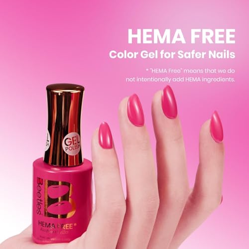 Image of Beetles Raspberry Gel Nail Polish - Raspberry Kiss HEMA-Free Hot Pink Gel Polish, 15ML Full Size /0.51Fl Oz, Soak Off UV LED Lamp Neon Pink Nails, Summer Nails Art Manicure Salon