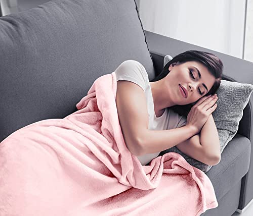 Image of SANMARINO Premium Solid Flannel Blanket for Single Bed | Super Soft Touch Plush Fleece Blanket | All Season Lightweight Yet Cozy Blanket for Bed,Sofa,Couch, Travel & Camping | 152 x228 cm (Pink)