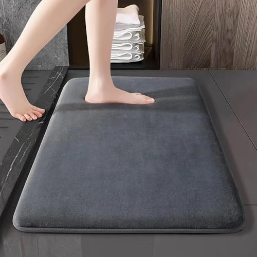 Bathroom Mat Non Slip Super Absorbent Stain Resistant Quick Dry Thin Bathroom Rug-Bath Mats for Bathroom Floor Bathtub Vanity-Bathmat Bath Rug Easy Care (Deep Grey-50-80cm)