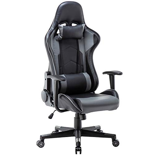 Polar Aurora Gaming Chair Racing Style High-Back PU Leather Office Chair  Computer Desk Chair Executive Ergonomic Style Swivel Chair Headrest Lumbar