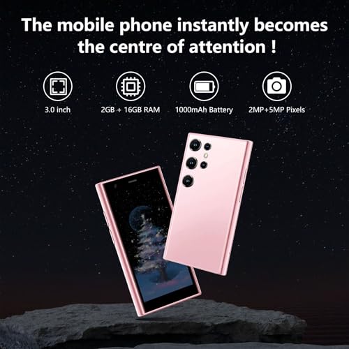 Mini Smartphone 3G Unlocked Mini Phone Kid's Smartphone 3.0'' HD Touch Screen World's Smallest 1000mAh Battery Dual SIM Little Mobile Phone with Face ID Pocket Child Cellphone 2GB+16GB Pink